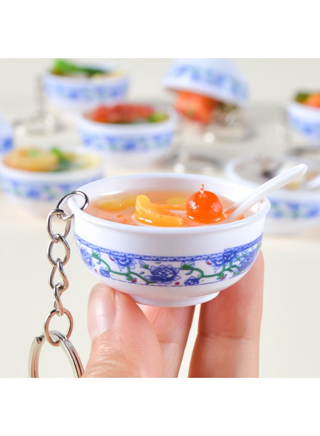Simulation Food Keychain Simulation Blue And White Porcelain Bowl Noodle Key Ring Mini Food Play Pendant Bag Small Gift Hanging Ornaments-Color:No. 6 Red Date Lotus Seed-[diameter 4CM]]  - Image 4