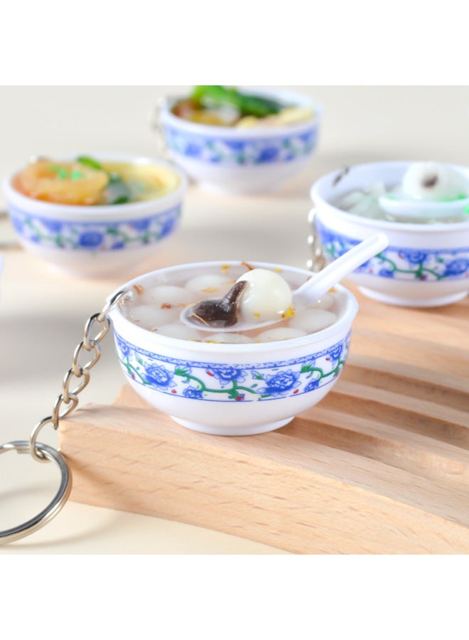 Simulation Food Keychain Simulation Blue And White Porcelain Bowl Noodle Key Ring Mini Food Play Pendant Bag Small Gift Hanging Ornaments-Color:No. 6 Red Date Lotus Seed-[diameter 4CM]]  - Image 2