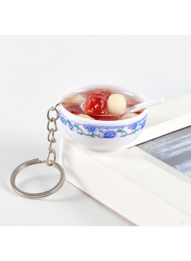 Simulation Food Keychain Simulation Blue And White Porcelain Bowl Noodle Key Ring Mini Food Play Pendant Bag Small Gift Hanging Ornaments-Color:No. 6 Red Date Lotus Seed-[diameter 4CM]]  - Image 1
