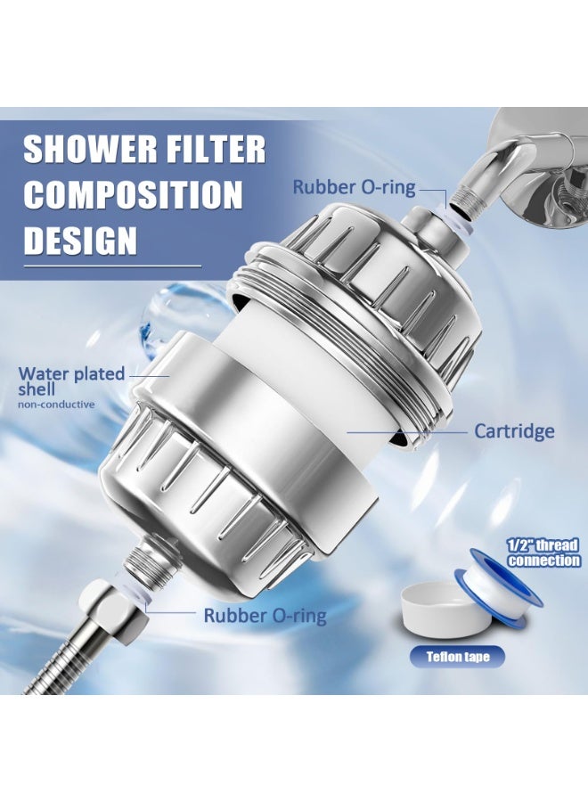 بواو فلتر دش بواو، فلتر رأس دش من 20 مرحلة للمياه العسرة مع خرطوشتين، فلتر مياه استحمام عالي الإنتاجية لإزالة الكلور والفلورايد والشوائب الأخرى، يحسن حالة البشرة ويحمي الشعر - Image 4