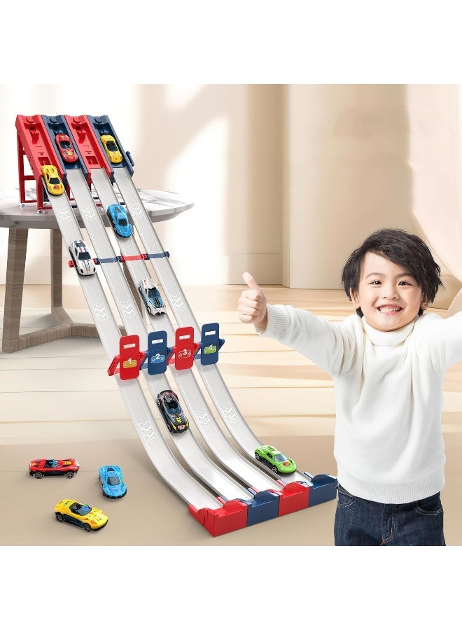 Kidzilla Multiplayer Catapult Racing Track Toy Set - 4-Track Inertia Launch Pad Loop Game with 6 Die-Cast Alloy Mini Toy Cars & Accessories - Image 4
