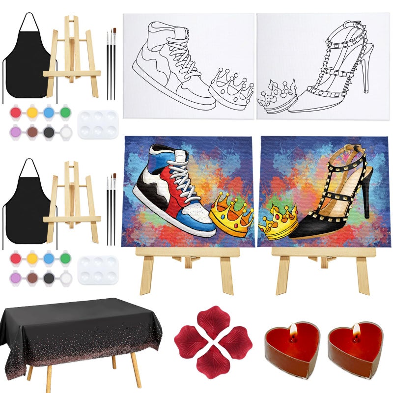 Nuberlic Sip and Paint Kit for Adults Date Night kit for Couples Pre Drawn Canvas for Two Adults Afro King and Queen Romantic Valentine's Day Gift 2 Pack 8" X 10" - Image 1