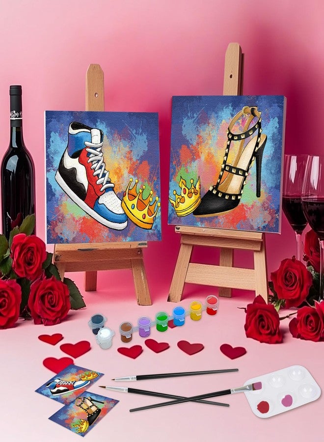 Nuberlic Sip and Paint Kit for Adults Date Night kit for Couples Pre Drawn Canvas for Two Adults Afro King and Queen Romantic Valentine's Day Gift 2 Pack 8" X 10" - Image 2