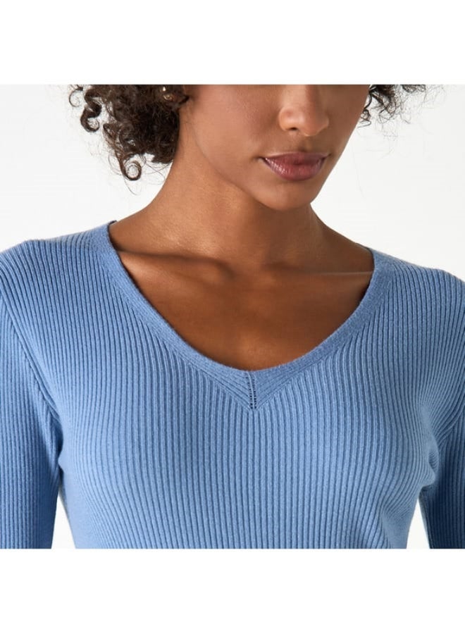 2Xtremz 2Xtremz Ribbed V-Neck Sweater with Long Sleeves  - Image 3