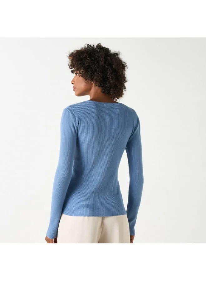 2Xtremz 2Xtremz Ribbed V-Neck Sweater with Long Sleeves