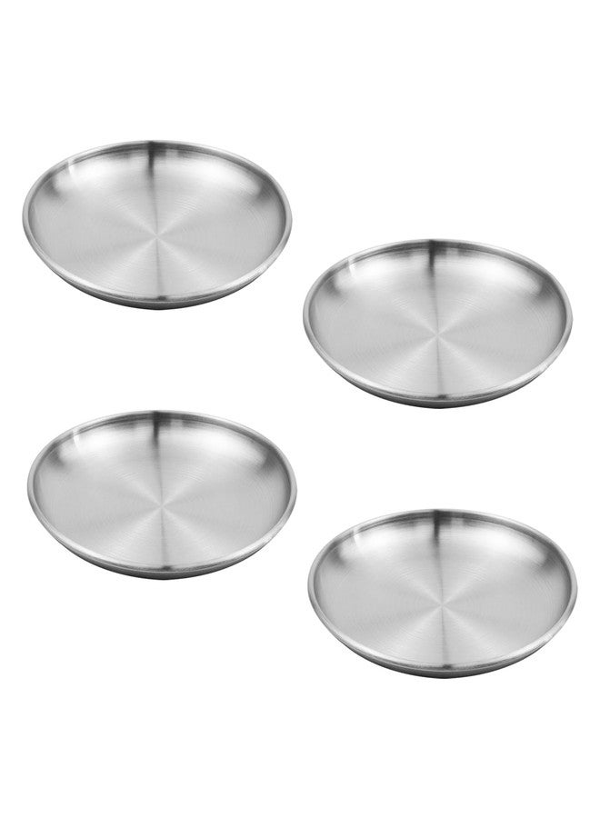 Antrader 4PCS Silver Serving Tray,5.5inch Stainless Steel Decorative Tray, Round Tray,Small Storage Tray for Jewelry, Makeup, Candle, Toiletry, Kitchen - Image 1