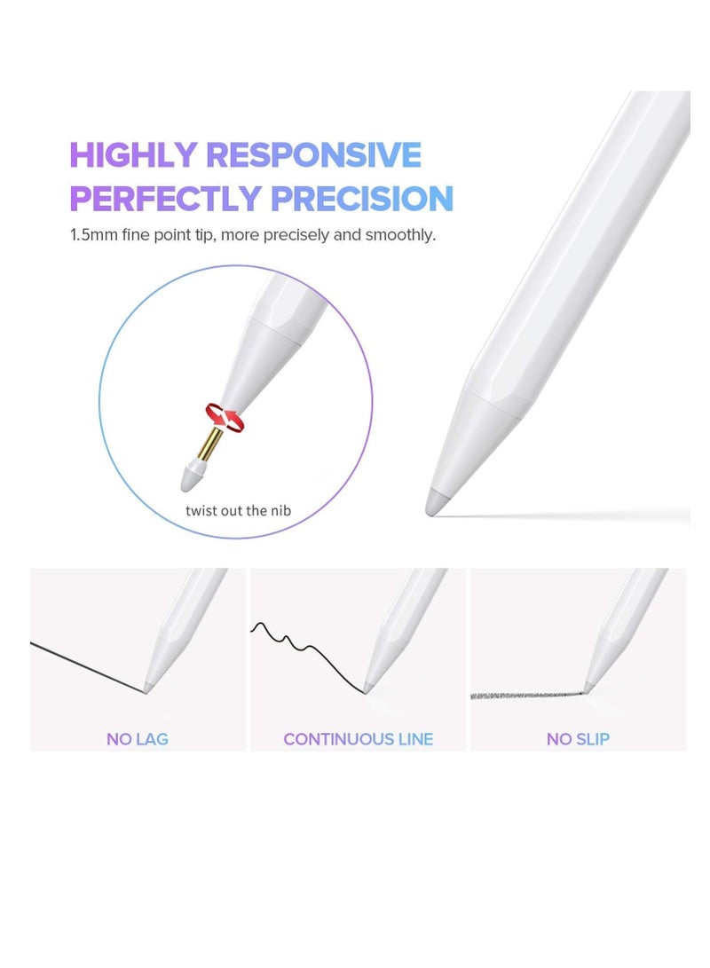 Stylus Pen for iPad 9th&10th Generation-2X Fast Charge Active Pencil Compatible with 2018-2024 Apple iPad Pro 11"/12.9"/M4, iPad Air 3/4/5/M2, iPad 6-10, iPad Mini 5/6 Gen-White  - Image 3
