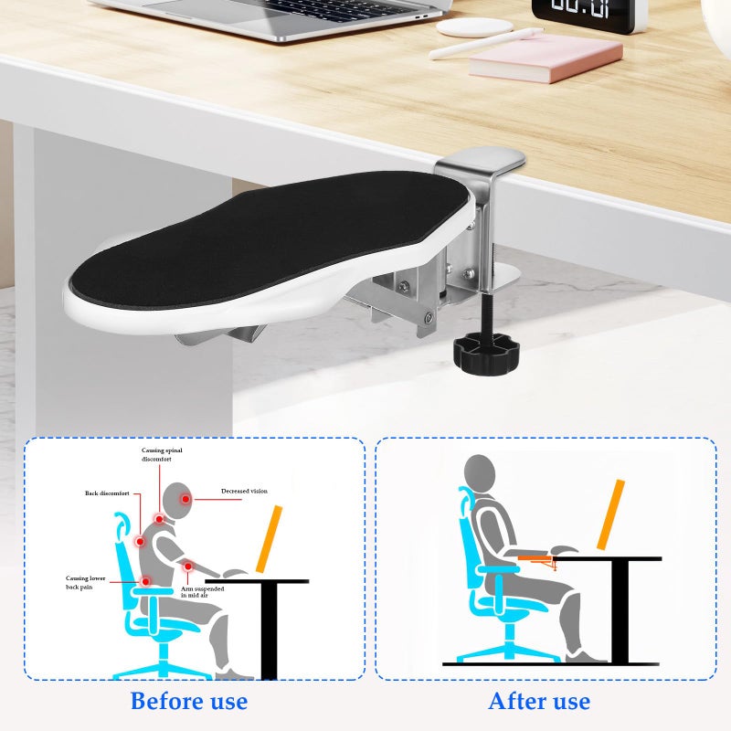 White Foldable Desk Arm Rest Clamp Elbow Support Bracket Wrist Rest For Office Home - Image 4