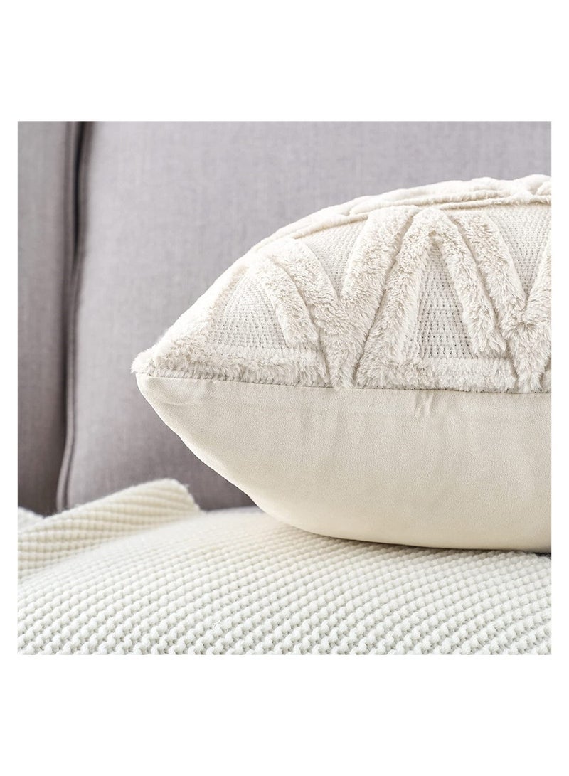 Set of 2 Soft Plush Velvet Pillowcases 18x18 Inches Nordic Style Cushions Suitable for Sofa and Bedroom Beige Color - Image 5