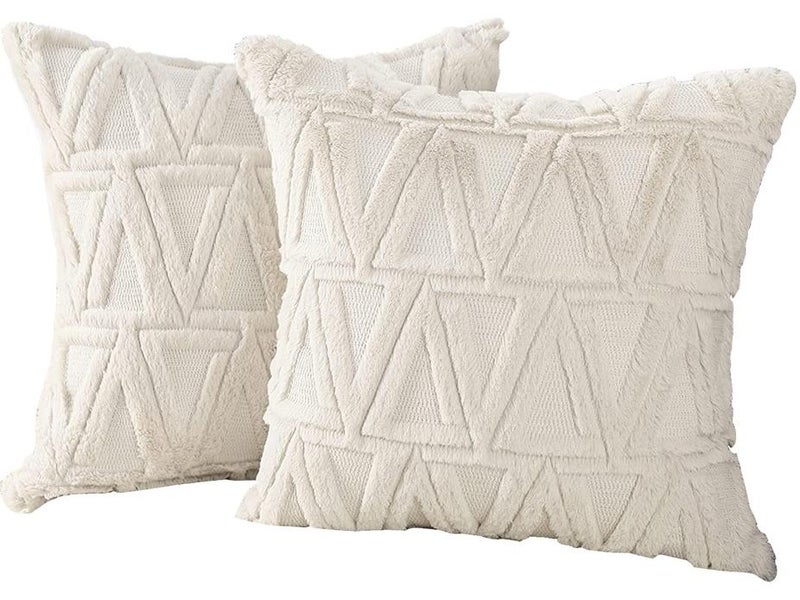 Set of 2 Soft Plush Pillowcases 18x18 Inches Nordic Style Cushions Suitable for Sofa and Bedroom Beige Color - Image 1