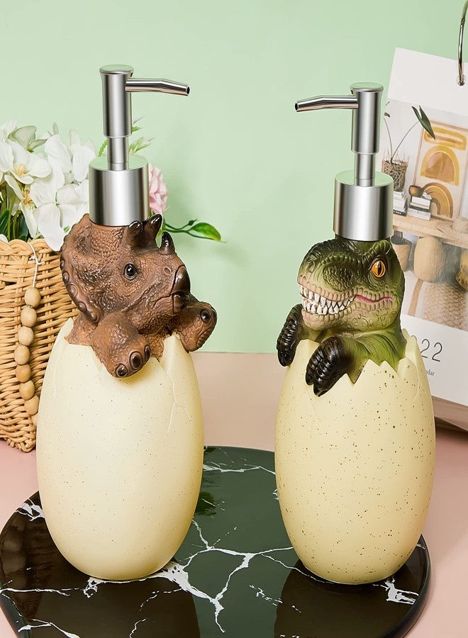 Eaasty Dinosaur Soap Dispenser 2 Pieces Egg Kids Soap Dispenser Cute Dinosaur Bathroom Accessories Animal Shower Lotion Liquid Refillable Shampoo Bottle with Pump for Kitchen Bath Countertop Decor - Image 4