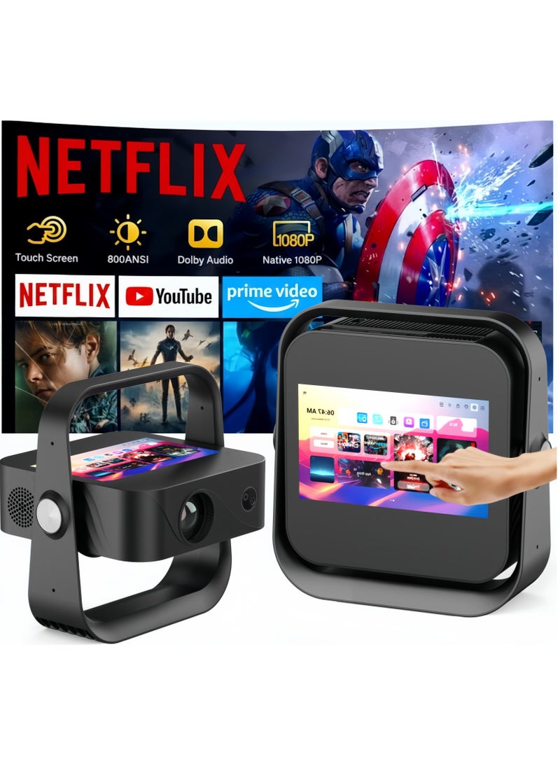 جهاز عرض 4K عالي الدقة 800ANSI بمفتاح تصحيح Keystone وشاشة تعمل باللمس مع بلوتوث 5.4 وتلفزيون Google وNetflix رسمي للجهاز، جهاز عرض محمول صغير للسينما المنزلية والترفيه اليومي - Image 1