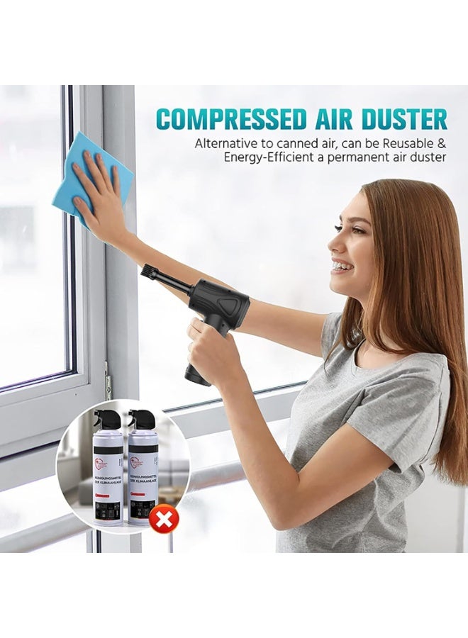 منفضة هواء مضغوط، منفضة هواء لاسلكية ومكنسة كهربائية، منفضة هواء كهربائية مزودة بإضاءة LED، 3 سرعات قابلة للتعديل بسرعة 51000 دورة في الدقيقة، منفاخ لاسلكي محمول، منفضة غبار للكمبيوتر الشخصي ولوحة المفاتيح وتنظيف السيارة والمنزل - Image 4