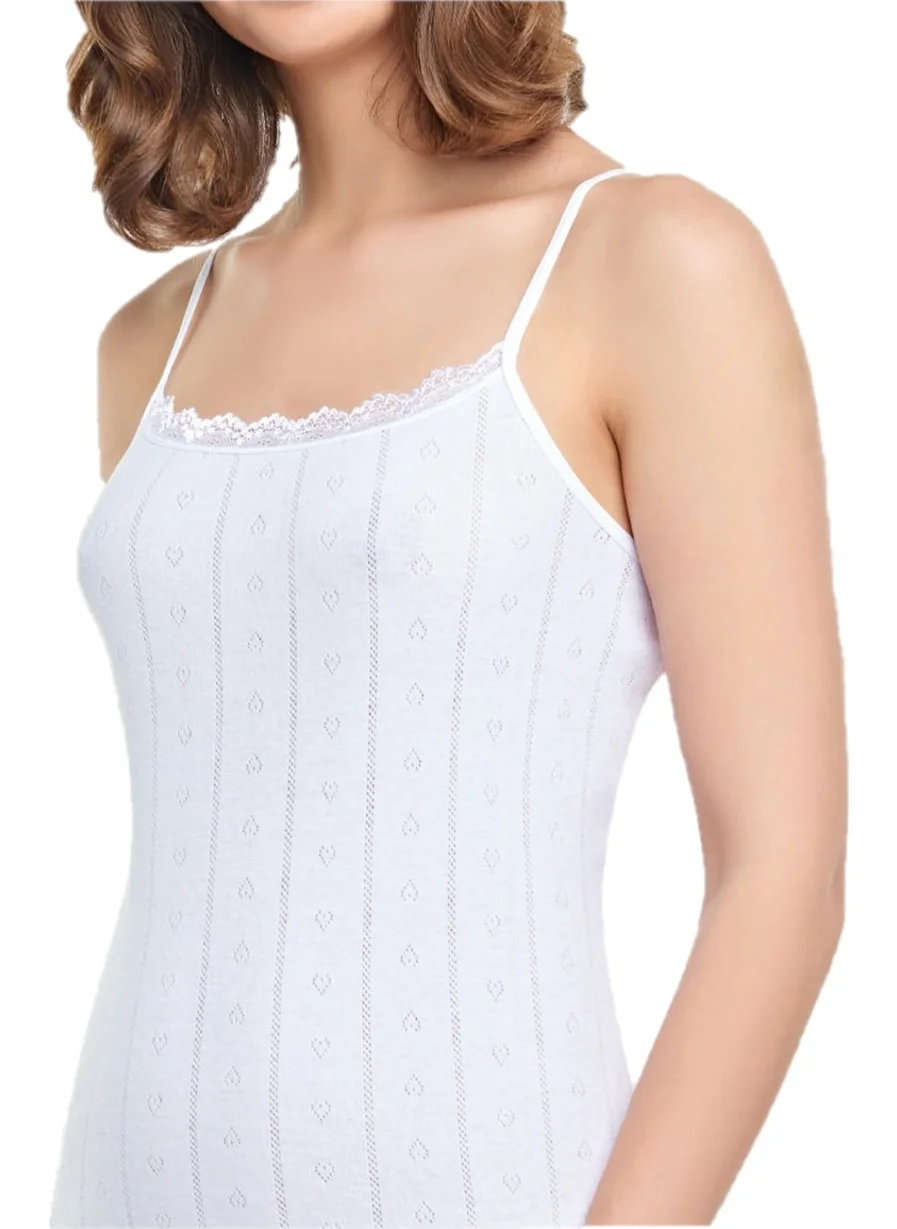 Tutku Passion Women Jacquard Rope Strap White Undershirt 6 Pack