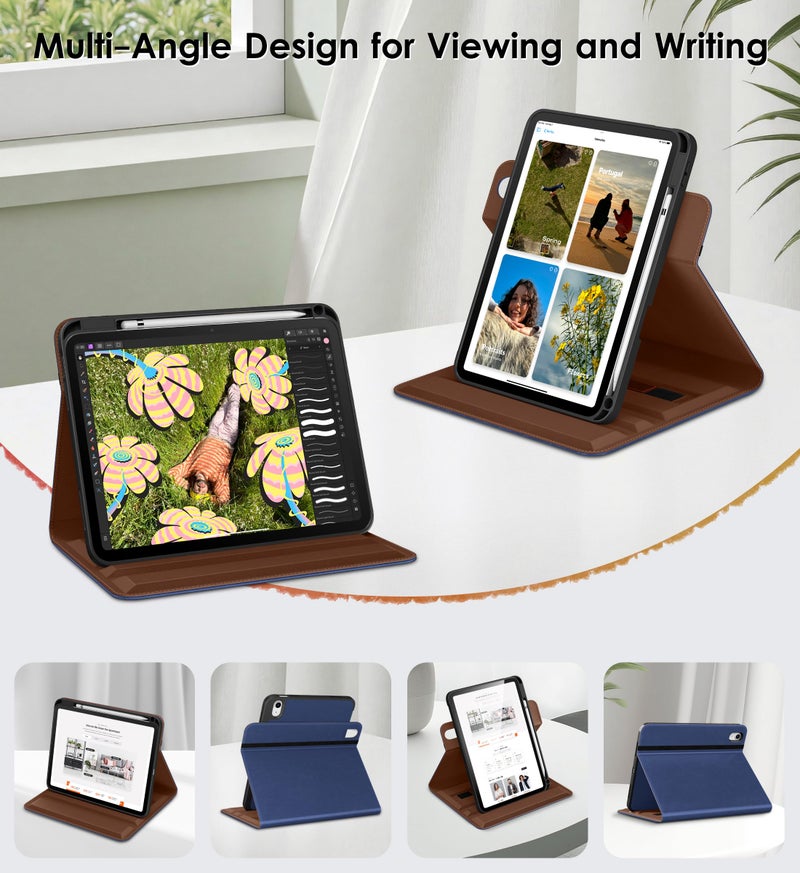 DTTO for iPad A16 Case, iPad 11th / 10th Generation Case (2025/2022), 360 Degree Rotating Premium Leather Folio Stand Cover with Pencil Holder, Navy Blue - Image 2