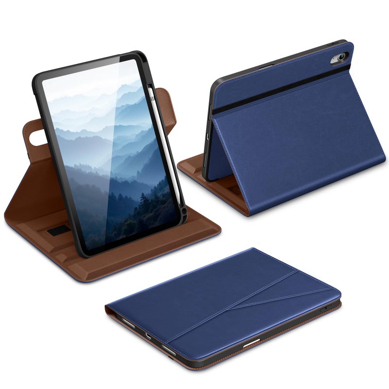 DTTO for iPad A16 Case, iPad 11th / 10th Generation Case (2025/2022), 360 Degree Rotating Premium Leather Folio Stand Cover with Pencil Holder, Navy Blue - Image 1