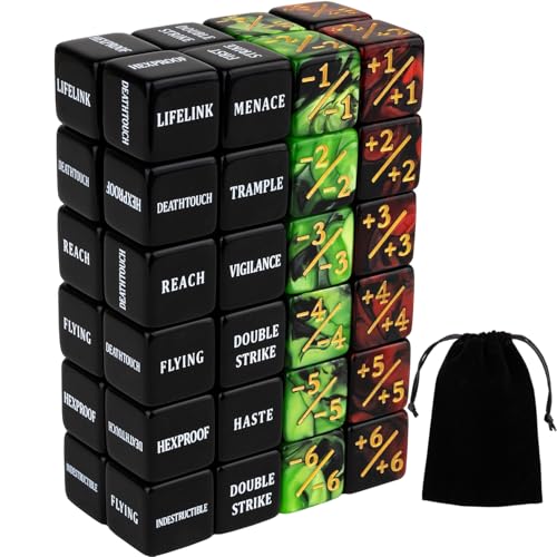 LAMJAM 48 Pieces Abilities Keywords MTG Dice Counters Plus One Life Counter Dice Bulk Creature Stats Buff Tokens Dice Set for Magic The Gathering MTG Card Games Accessories - Image 1