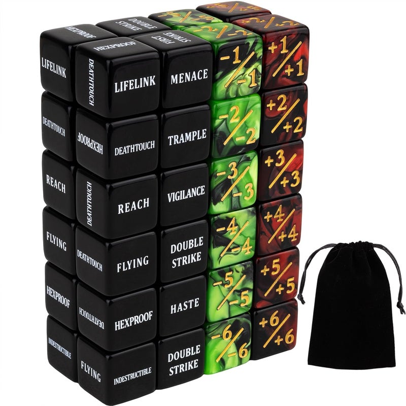 LAMJAM 48 Pieces Abilities Keywords MTG Dice Counters Plus One Life Counter Dice Bulk Creature Stats Buff Tokens Dice Set for Magic The Gathering MTG Card Games Accessories - Image 3