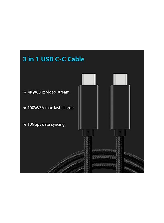 Cuxnoo USB C-C Video Cable 3ft, 4K USB Type-C Monitor Cable Support 100W Fast Charge and 10Gbps Data Syncing, Black - Image 2