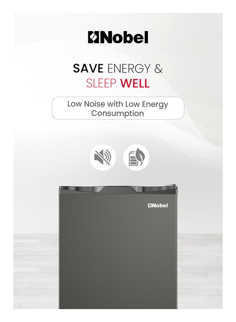Nobel 65 L Gross /  47 L Net, Single Door Refrigerator, Defrost,  R600a Refrigerant,  Temperature Control, Inside Light, Inside Condenser, Outside Evaporator, Removable gasket, Climate Class T, Shelf, Bottle Rack, Adjustable Foot 47 L NR65S Dark Silver - Image 3