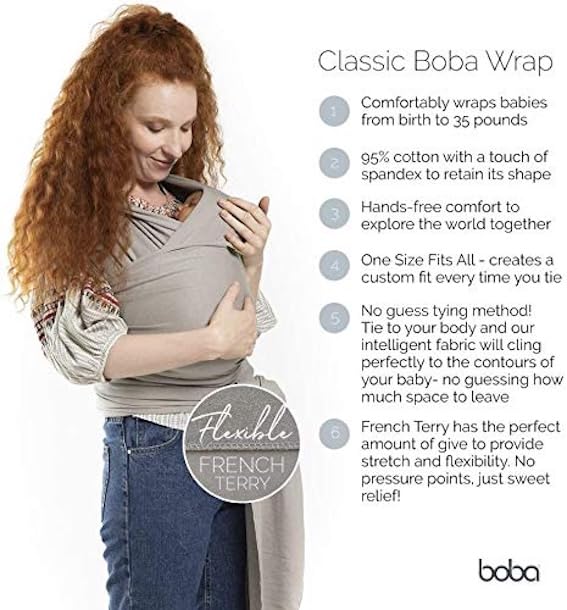 Boba Baby Wrap Carrier - Original Baby Sling Carrier For Newborns (7-35 Lbs)  Soft  Secure  Hands-Free & Ergonomic  Ideal For Comfortable Bonding  New Parents (Organic Dark Grey) - Image 2