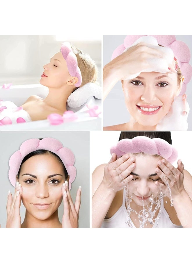 Premify 2 Sets Spa Sponge Headbands & Wristbands Set For Women & Girls, Makeup Removal Headband | Terry Towel Cloth Fabric Hair Band For Washing Face, Skincare (2 Sets Black & Pink)  - Image 5