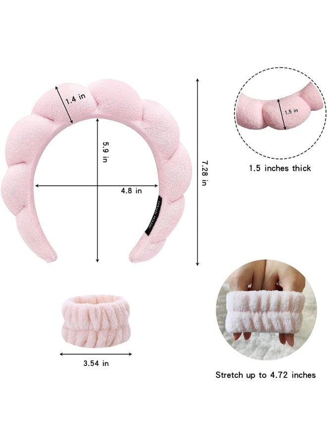 Premify 2 Sets Spa Sponge Headbands & Wristbands Set For Women & Girls, Makeup Removal Headband | Terry Towel Cloth Fabric Hair Band For Washing Face, Skincare (2 Sets Black & Pink)  - Image 3