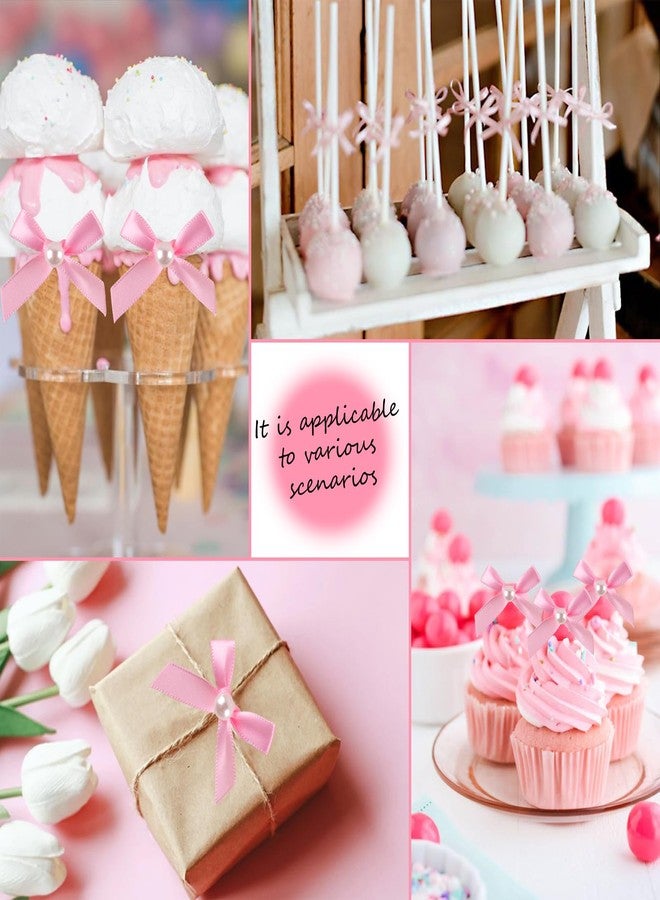 LEBERY 12 Pcs Mini Pink Pearl Bow Cake Toppers Pearl Bows Cake Decorations Ribbon Bowknot Birthday Cupcake Topper Pearls Bow Knot Ornament for Bachelorette Birthday Engagement Wedding Party Supplies - Image 4
