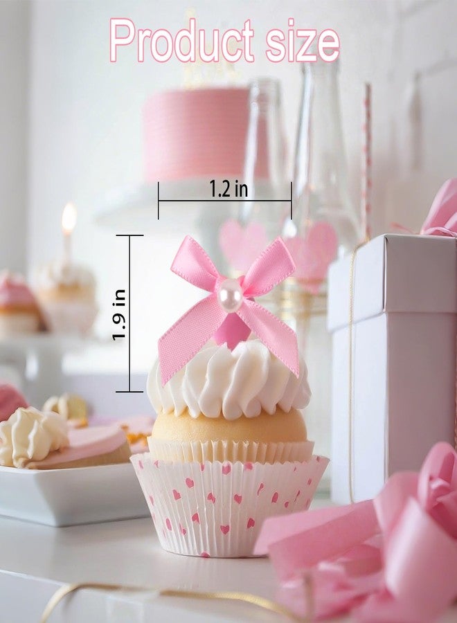 LEBERY 12 Pcs Mini Pink Pearl Bow Cake Toppers Pearl Bows Cake Decorations Ribbon Bowknot Birthday Cupcake Topper Pearls Bow Knot Ornament for Bachelorette Birthday Engagement Wedding Party Supplies - Image 5
