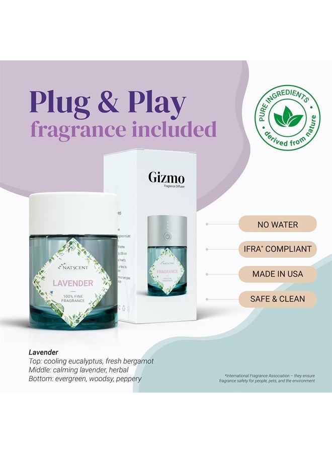 Gizmo Aromatherapy Diffuser with Essential Oils Included, Lavender Plug & Play Fragrance Oil Bottle, Portable, Rechargeable, 3 Intensity Levels, Perfect for Home, Car, Office, Bath - Blue