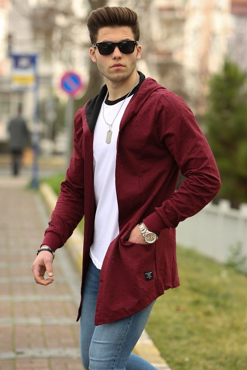 Madmext Claret Red Ripped Detailed Cardigan 4093  - Image 1