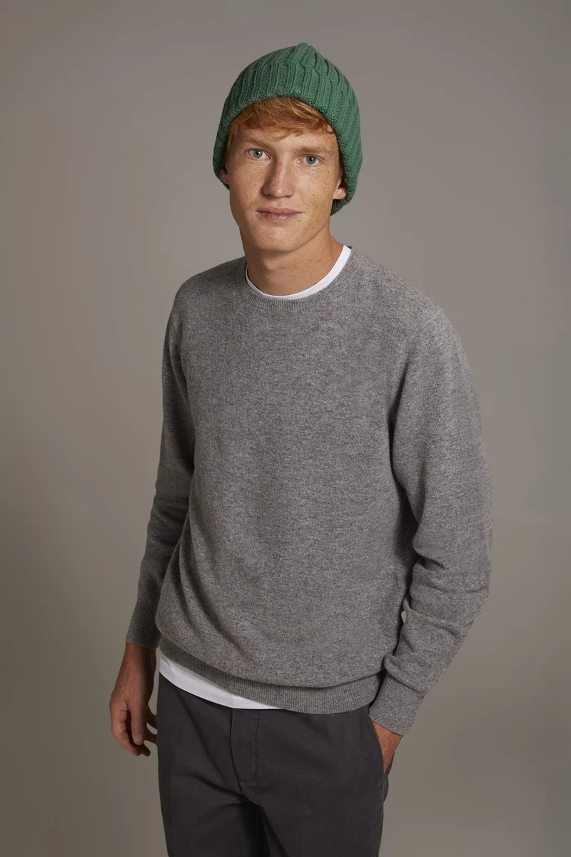Round neck lambswool blend sweater - MD Grey