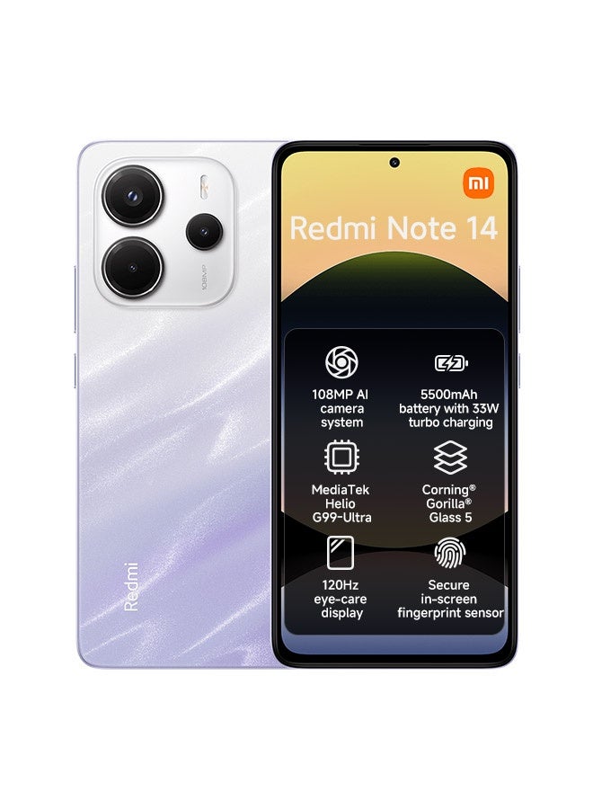 شاومي ريدمي نوت 14 ثنائي الشريحة بلون البنفسجي الضبابي وذاكرة رام سعة 8 جيجابايت وسعة 256 جيجابايت ويدعم تقنية 4G - الإصدار العالمي - Image 1