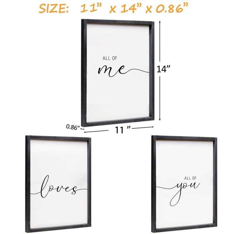 Houmury Set of 3 Framed Farmhouse All of Me Loves All of You Sign 11x14â€ Above Bed Wall Decor for Bedroom Decor Wall Art Wood Signs (11x14, Black) - Image 5