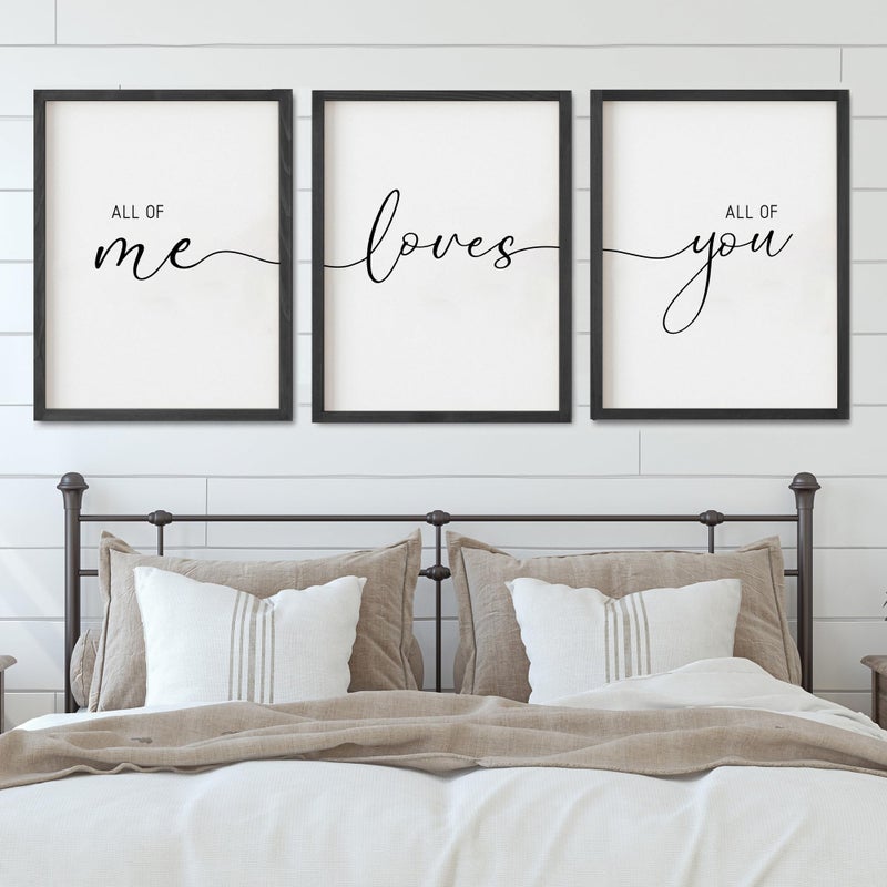 Houmury Set of 3 Framed Farmhouse All of Me Loves All of You Sign 11x14â€ Above Bed Wall Decor for Bedroom Decor Wall Art Wood Signs (11x14, Black) - Image 1