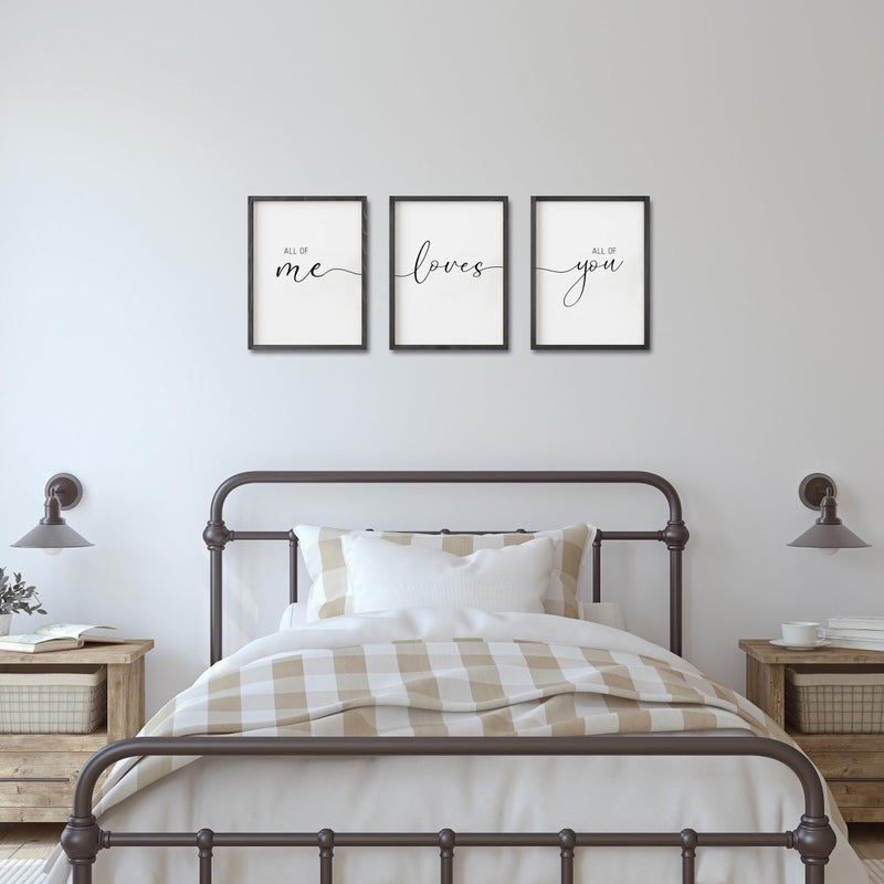 Houmury Set of 3 Framed Farmhouse All of Me Loves All of You Sign 11x14â€ Above Bed Wall Decor for Bedroom Decor Wall Art Wood Signs (11x14, Black) - Image 3