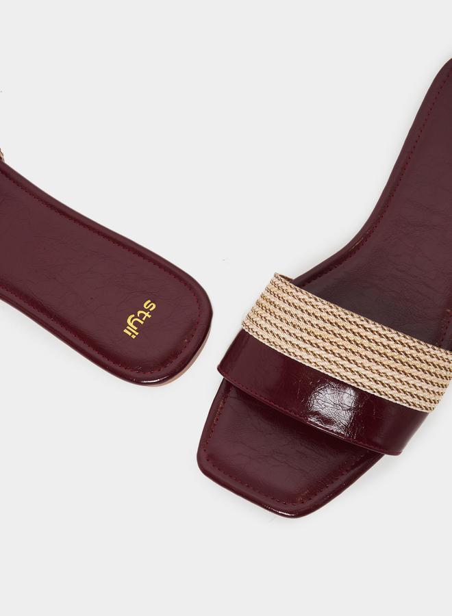 Styli Brown Woven Flat Sandals - Image 4