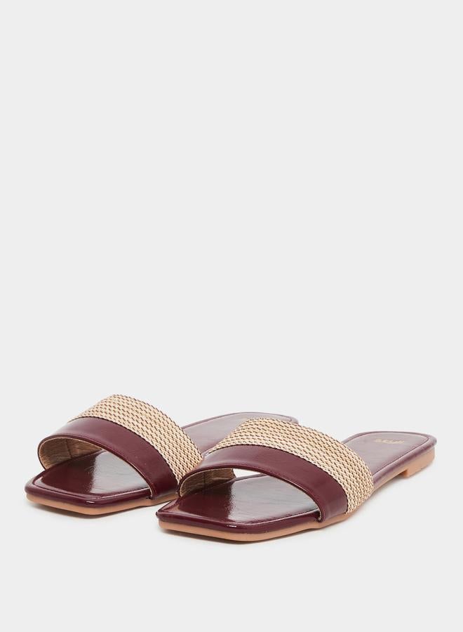 Styli Brown Woven Flat Sandals - Image 3