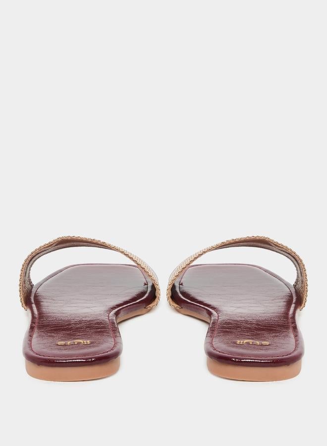 Styli Brown Woven Flat Sandals - Image 5