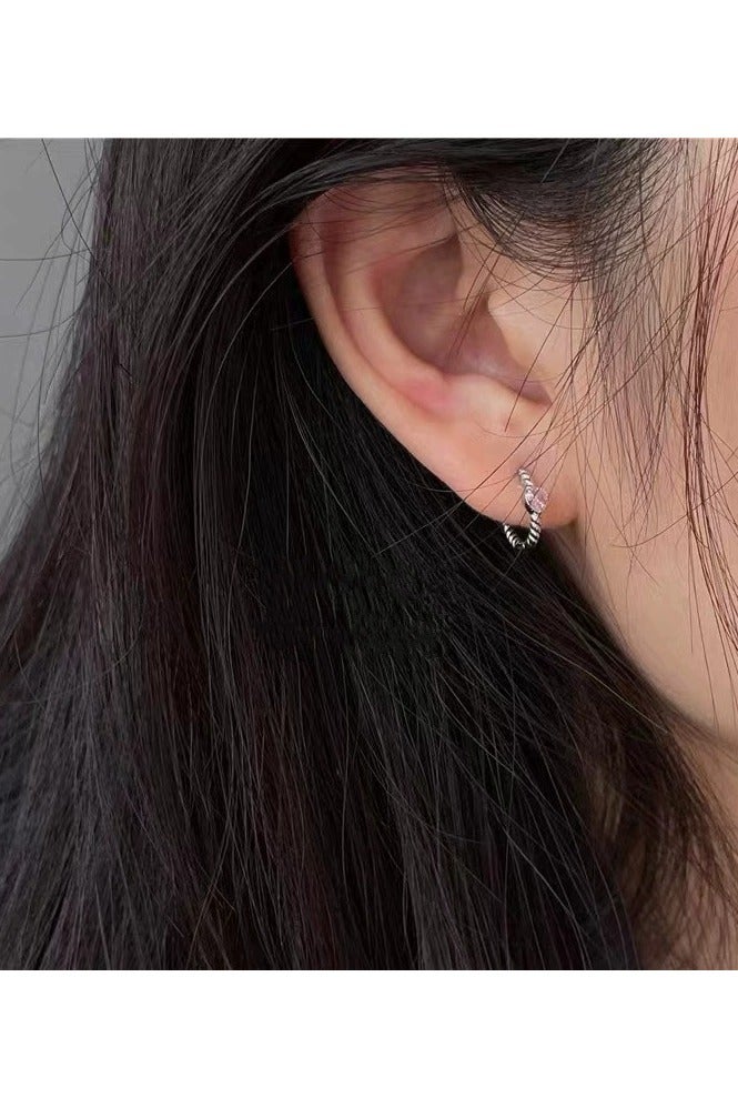 Goolsky Pink Heart Zircon Twist Hoop Earrings – Dainty Small Huggie Ear Cuffs, Unique Braided Design, Trendy Helix Stud for Women  - Image 3