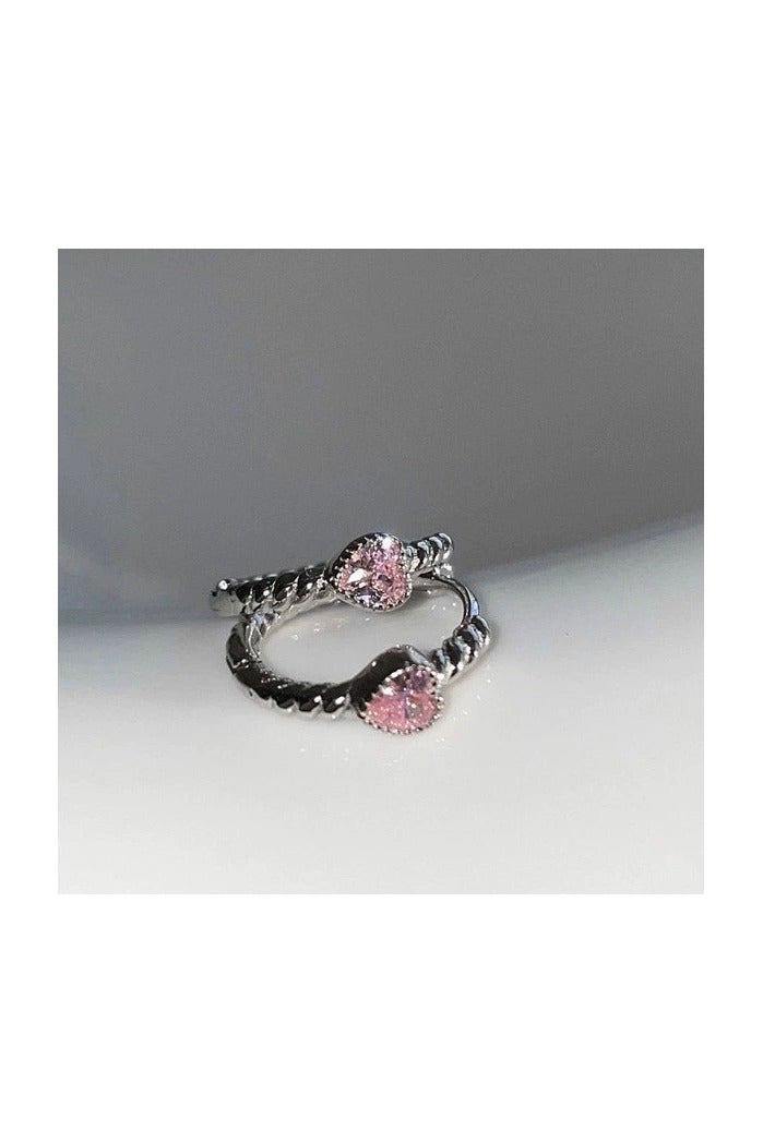 Goolsky Pink Heart Zircon Twist Hoop Earrings – Dainty Small Huggie Ear Cuffs, Unique Braided Design, Trendy Helix Stud for Women  - Image 4