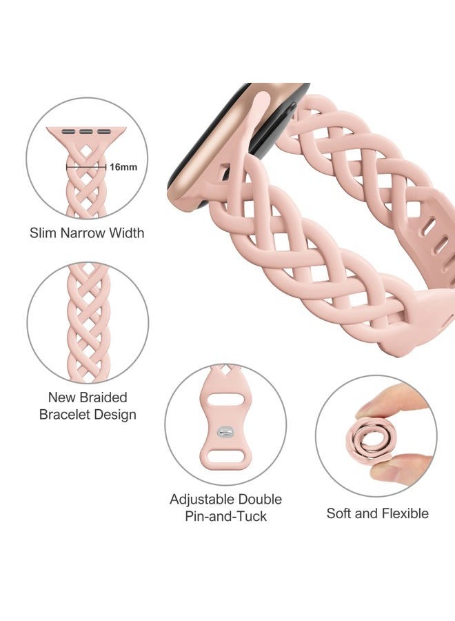 iWabcertoo Slim Silicone Bands Compatible with Apple Watch Band 40mm 38mm 41mm 44mm 45mm 46mm 42mm Women Floral Breathable Braided Lace Thin Sport Strap Replacement Wristbands for iWatch SE Series 10 9 8 7 6 5 4 - Image 2