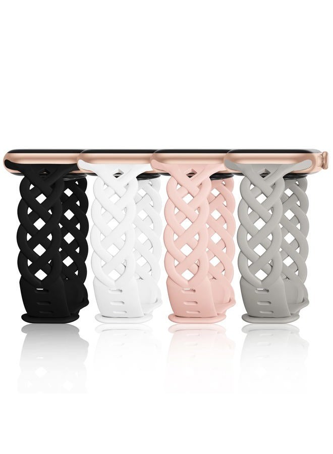 iWabcertoo Slim Silicone Bands Compatible with Apple Watch Band 40mm 38mm 41mm 44mm 45mm 46mm 42mm Women Floral Breathable Braided Lace Thin Sport Strap Replacement Wristbands for iWatch SE Series 10 9 8 7 6 5 4 - Image 1