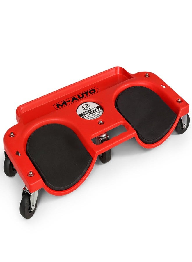 M-AUTO Rolling Knee Creeper Durable Knee Pads with Full 360 Degree Turn Casters and Tool Tray, Garage Kneeling Pads on Swivel Castors for Home Workshop Auto Repairing Maintaining, Red - Image 1