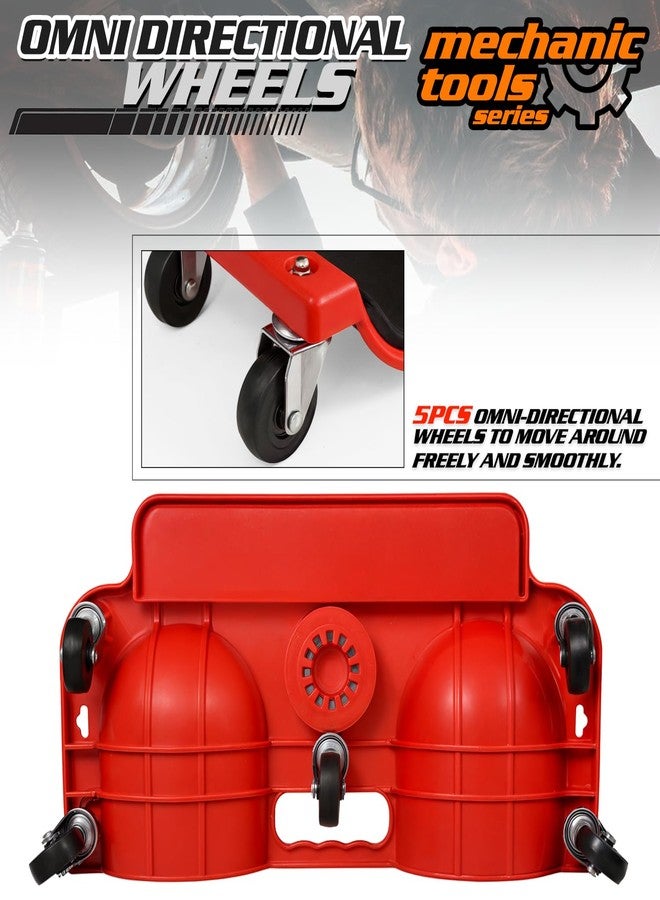 M-AUTO Rolling Knee Creeper Durable Knee Pads with Full 360 Degree Turn Casters and Tool Tray, Garage Kneeling Pads on Swivel Castors for Home Workshop Auto Repairing Maintaining, Red - Image 4