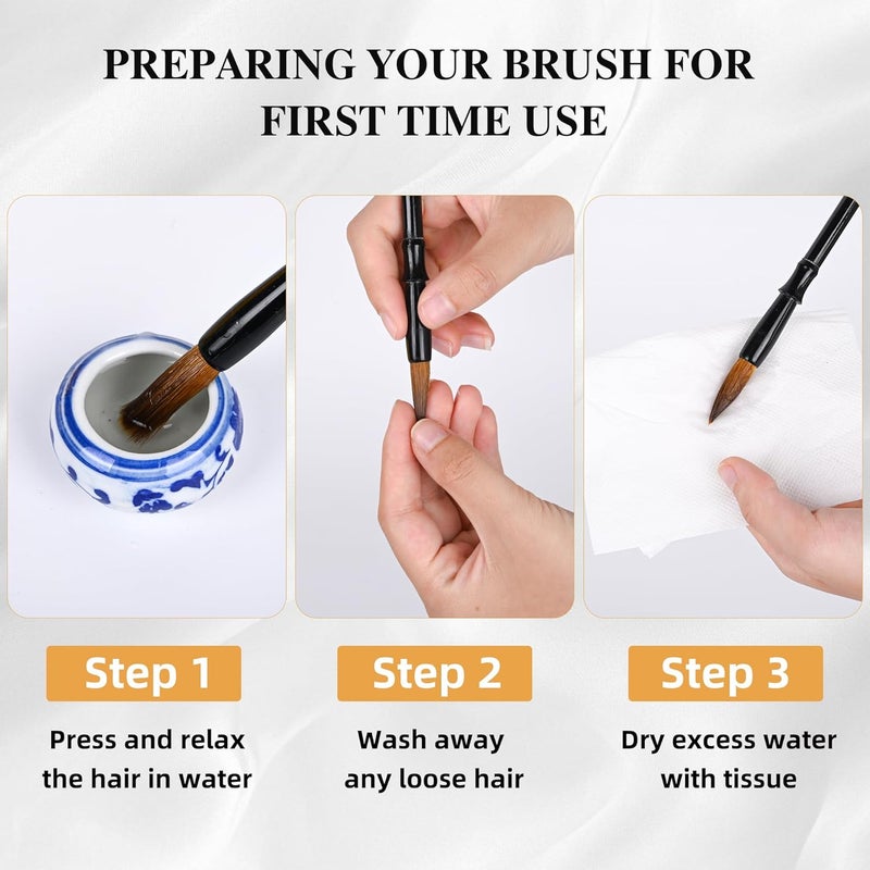 I-MART Chinese Calligraphy Set for Beginners with 4 Brushes, Ink Stone, Ink Stick, Red Ink Paste, Seal, Porcelain Water Bowl, Brush Holder, Calligraphy Kits for Beginners and Sumi Painting - Image 4