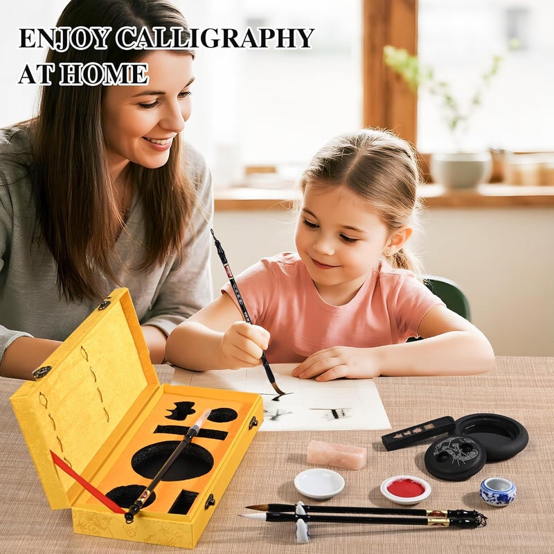 I-MART Chinese Calligraphy Set for Beginners with 4 Brushes, Ink Stone, Ink Stick, Red Ink Paste, Seal, Porcelain Water Bowl, Brush Holder, Calligraphy Kits for Beginners and Sumi Painting - Image 5