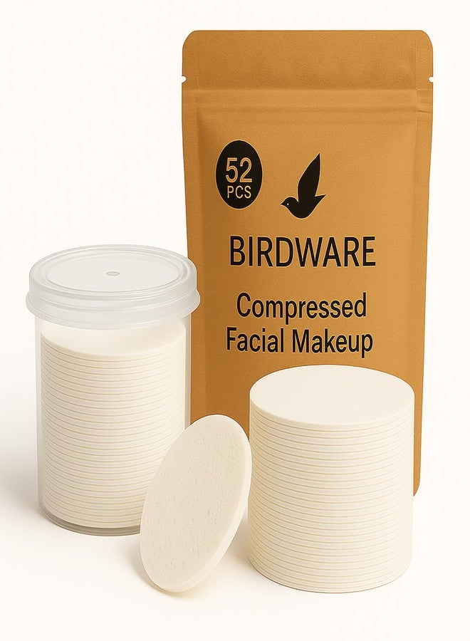 بيردوير إسفنجة إزالة المكياج المضغوطة من بيردوير المصنوعة من مادة PVA | إسفنجة وجه ناعمة فائقة الامتصاص | أبيض | عبوة من 52 قطعة - Image 1