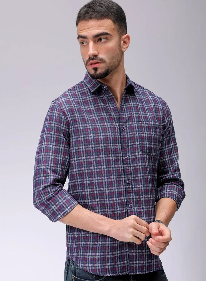 ذا انديان كراج كو Men Slim Fit Checkered Full Sleeves Cutaway Collar Casual Shirt