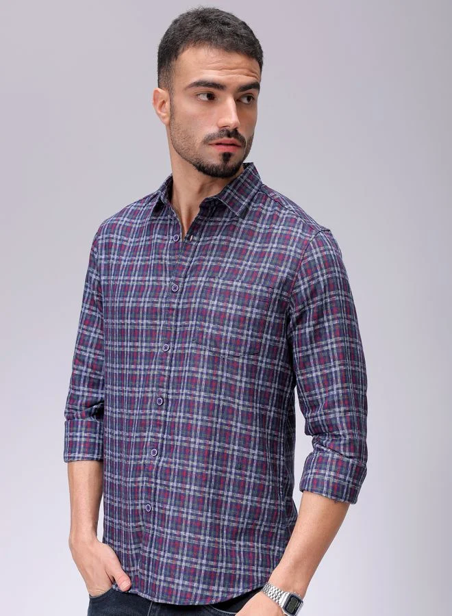 ذا انديان كراج كو Men Slim Fit Checkered Full Sleeves Cutaway Collar Casual Shirt